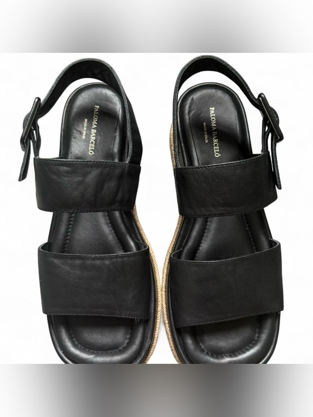 Paloma Barceló black leather sandals with espadrille sole